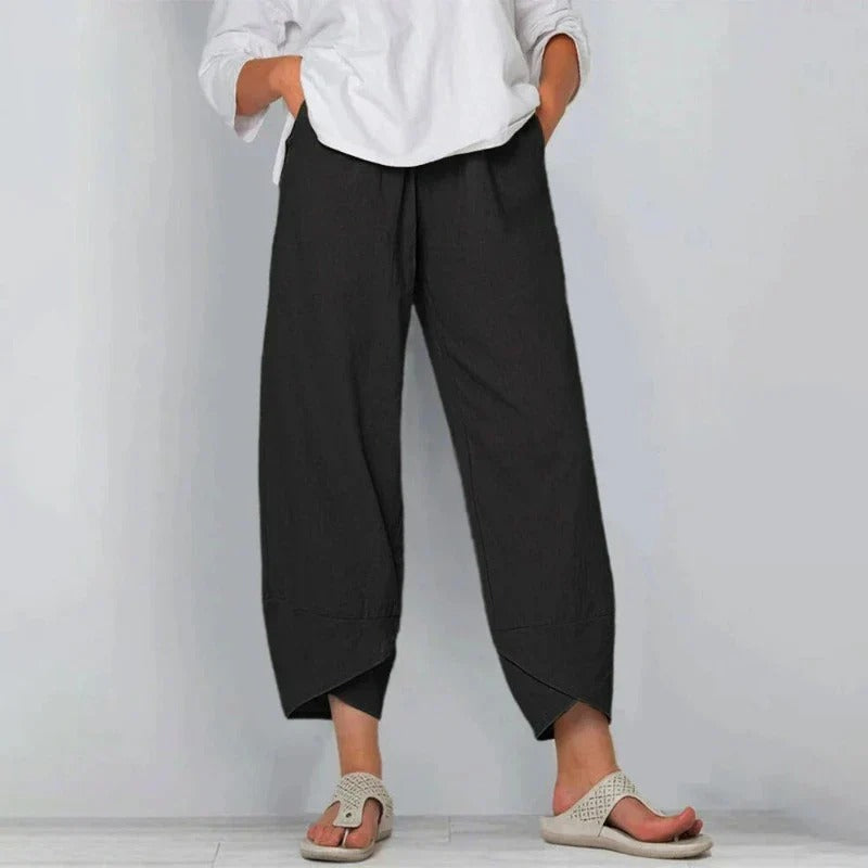 Women's Trousers Cropped Wrap Hem Relaxed Fit