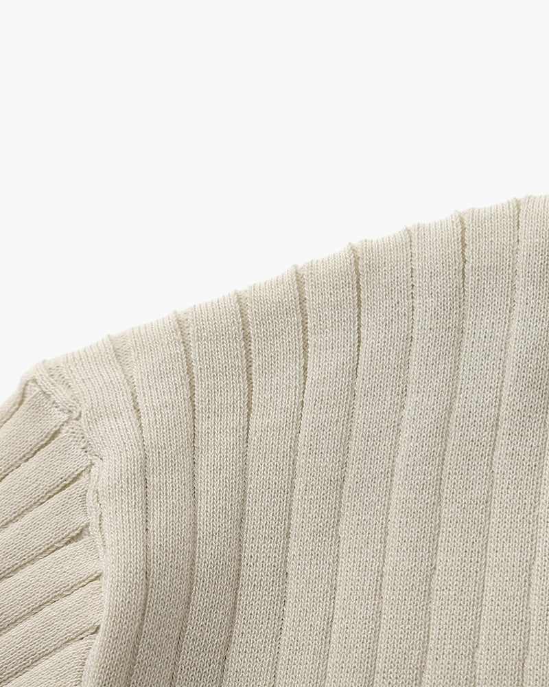 Men’s Ribbed Short Sleeve Polo Shirt with Open Collar