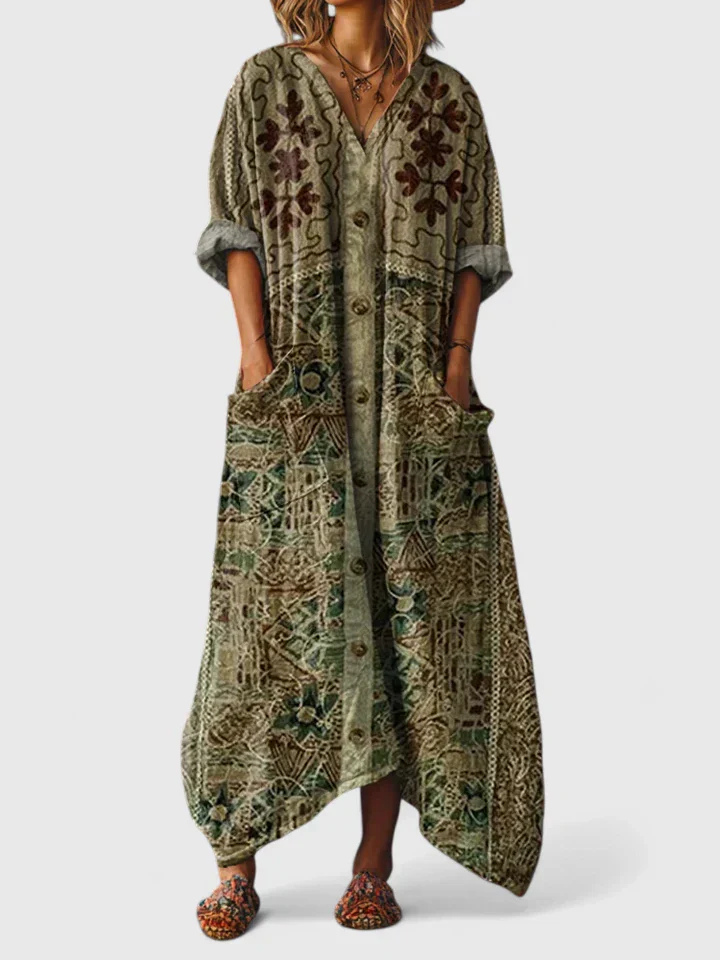 Women's Floral Maxi Dress V-Neck