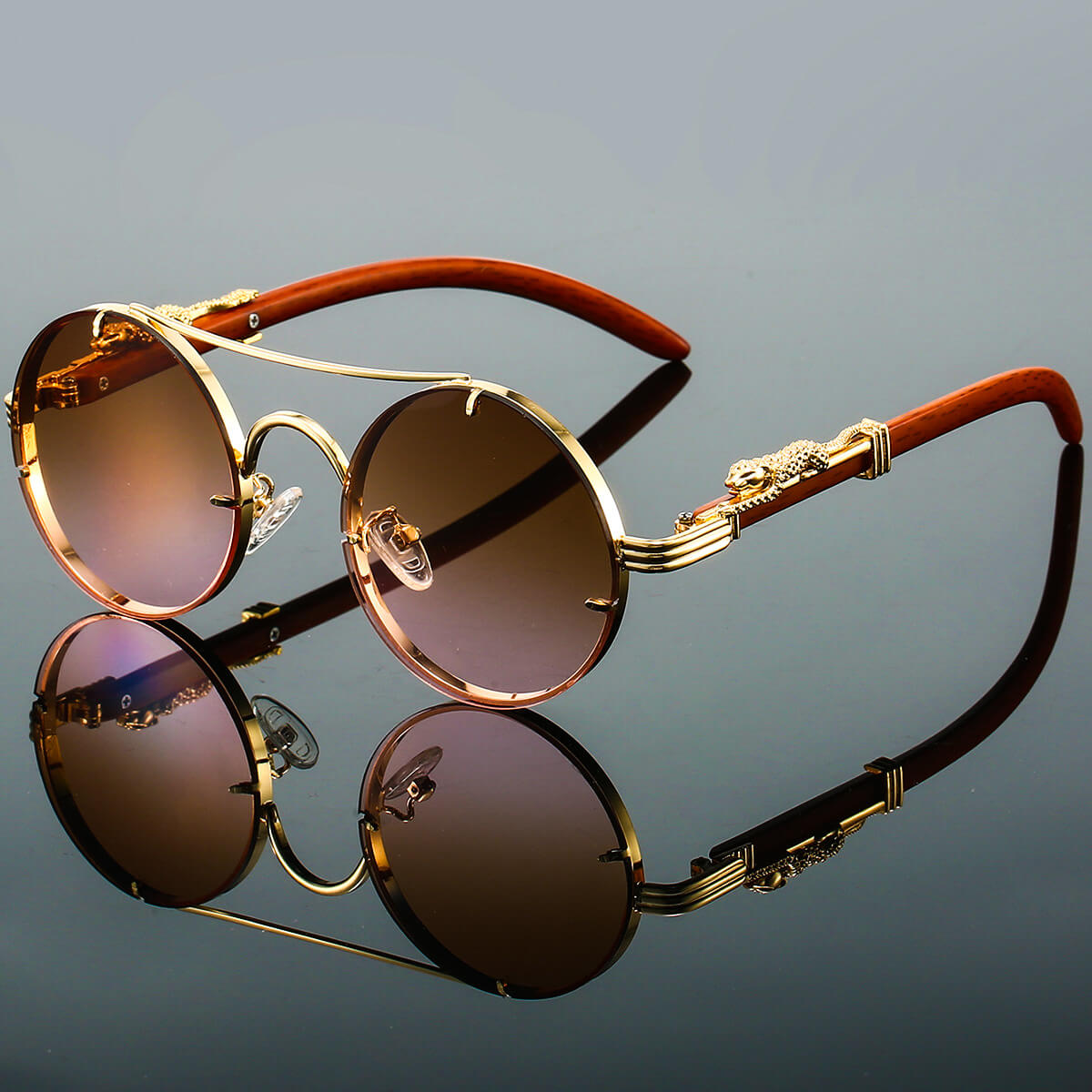 Women's Sunglasses Round Rimless Gold Frame Gradient Lenses