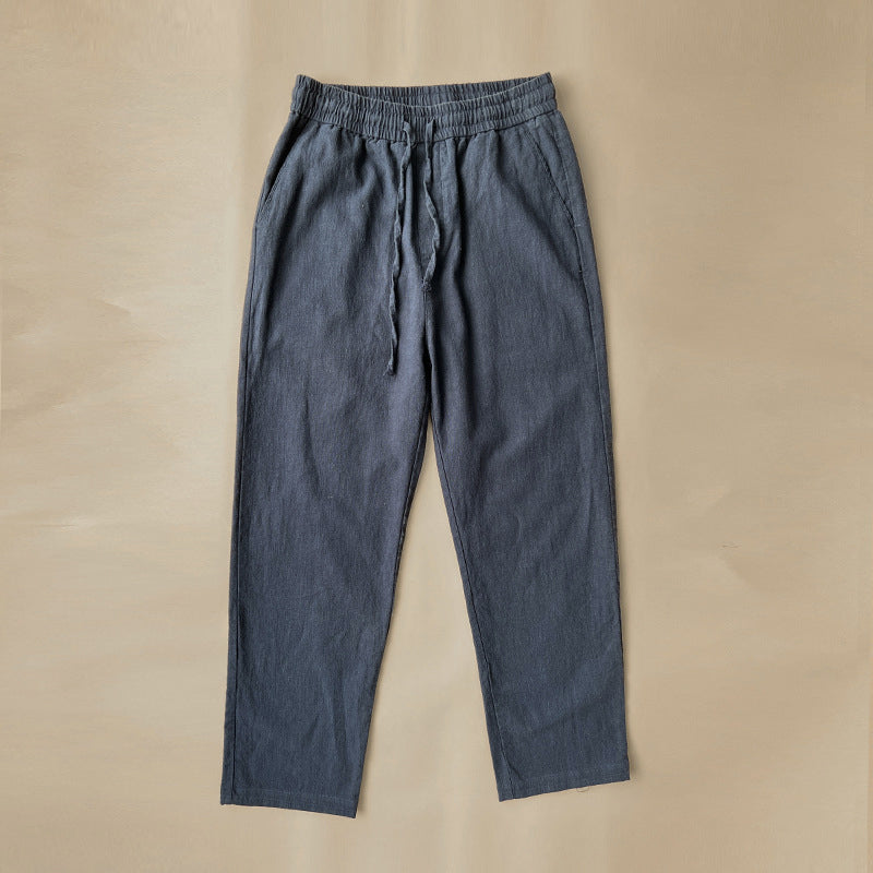 Pantalons droits en lin à cordon à longueur cheville pour hommes