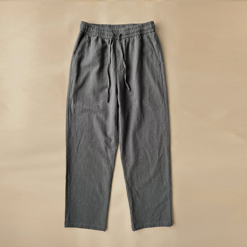 Pantalons droits en lin à cordon à longueur cheville pour hommes