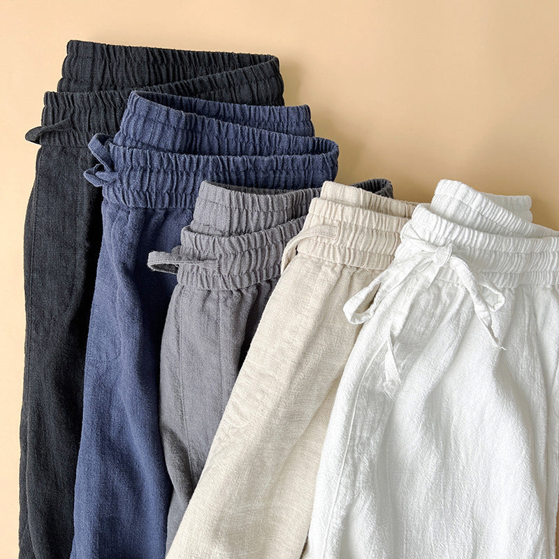 Pantalons droits en lin à cordon à longueur cheville pour hommes