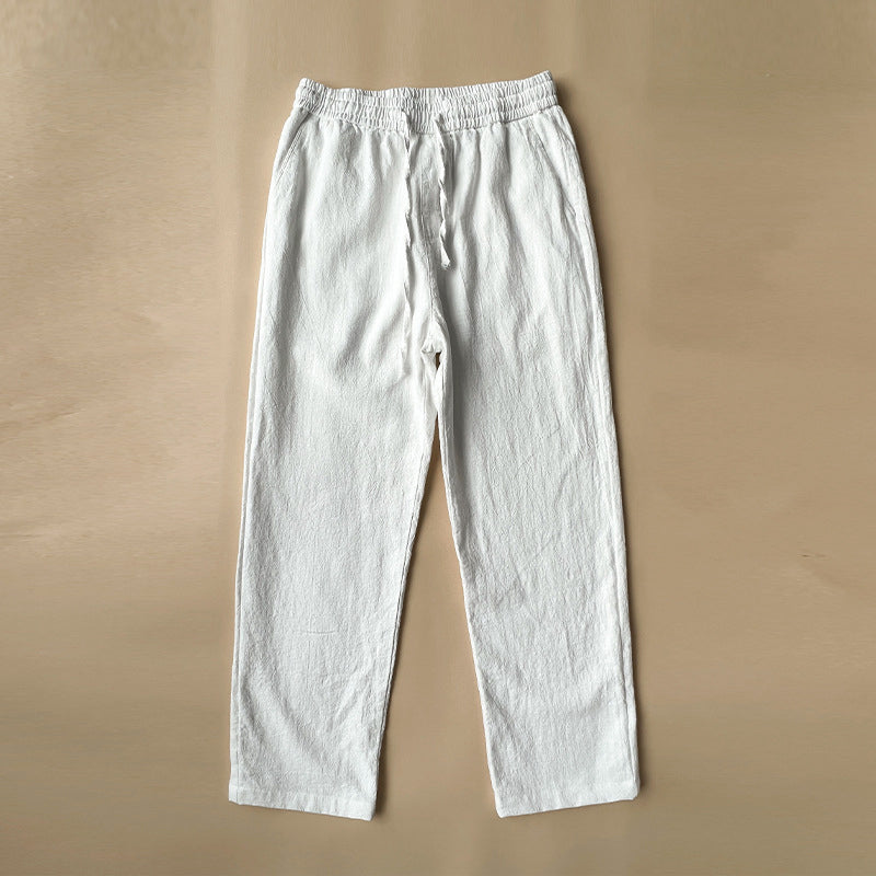 Pantalons droits en lin à cordon à longueur cheville pour hommes