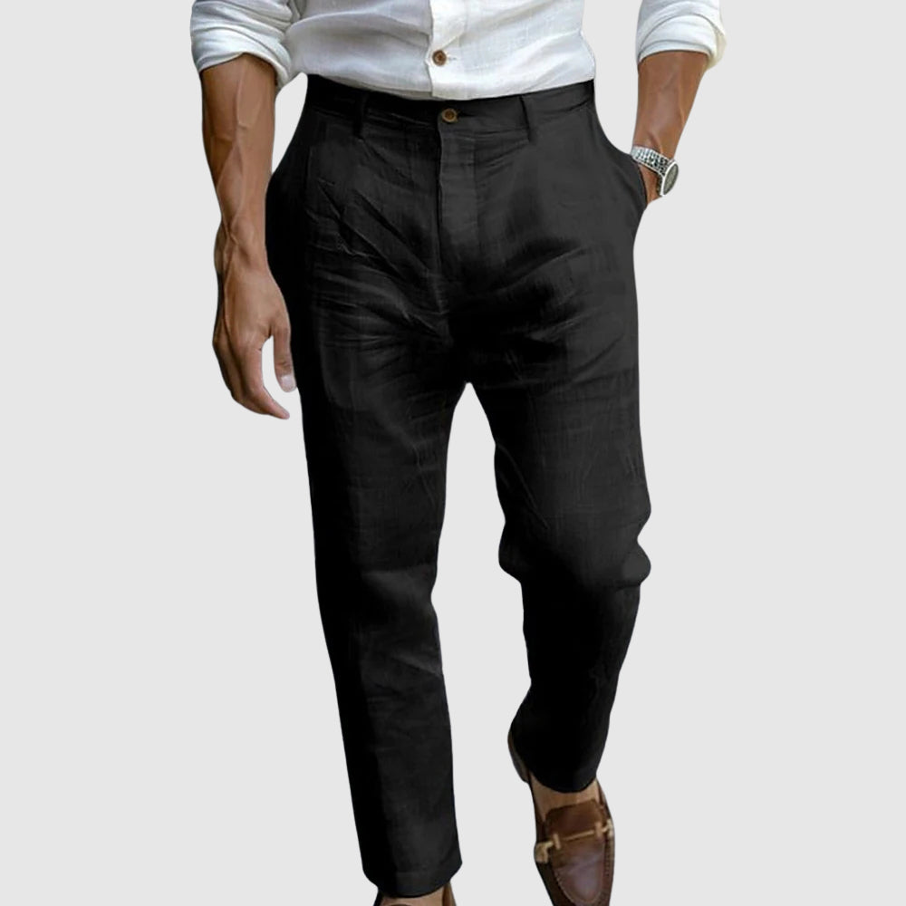 Pantalons droits en mélange de lin à longueur cheville pour hommes