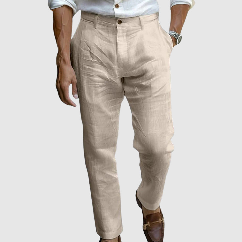 Pantalons droits en mélange de lin à longueur cheville pour hommes