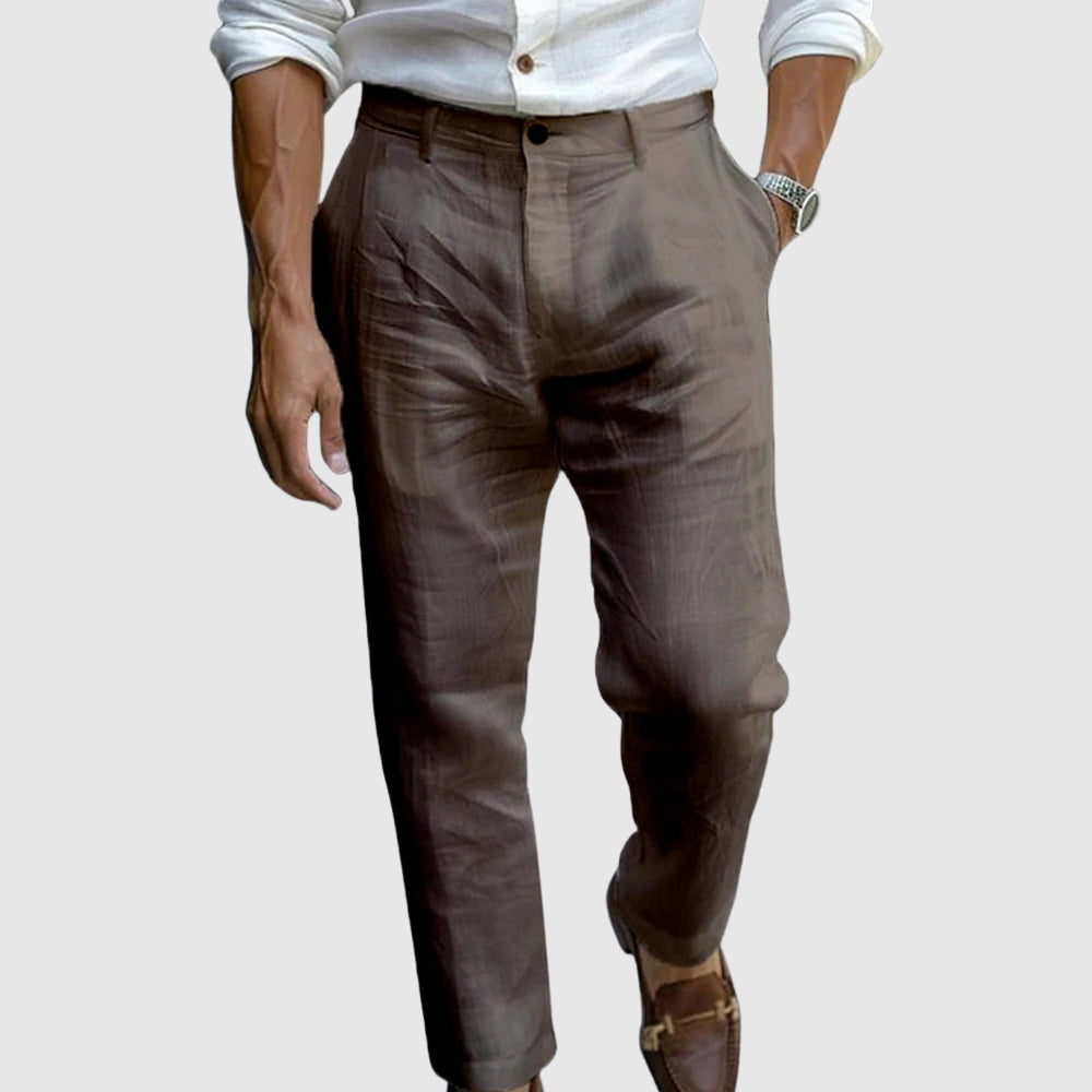 Pantalons droits en mélange de lin à longueur cheville pour hommes