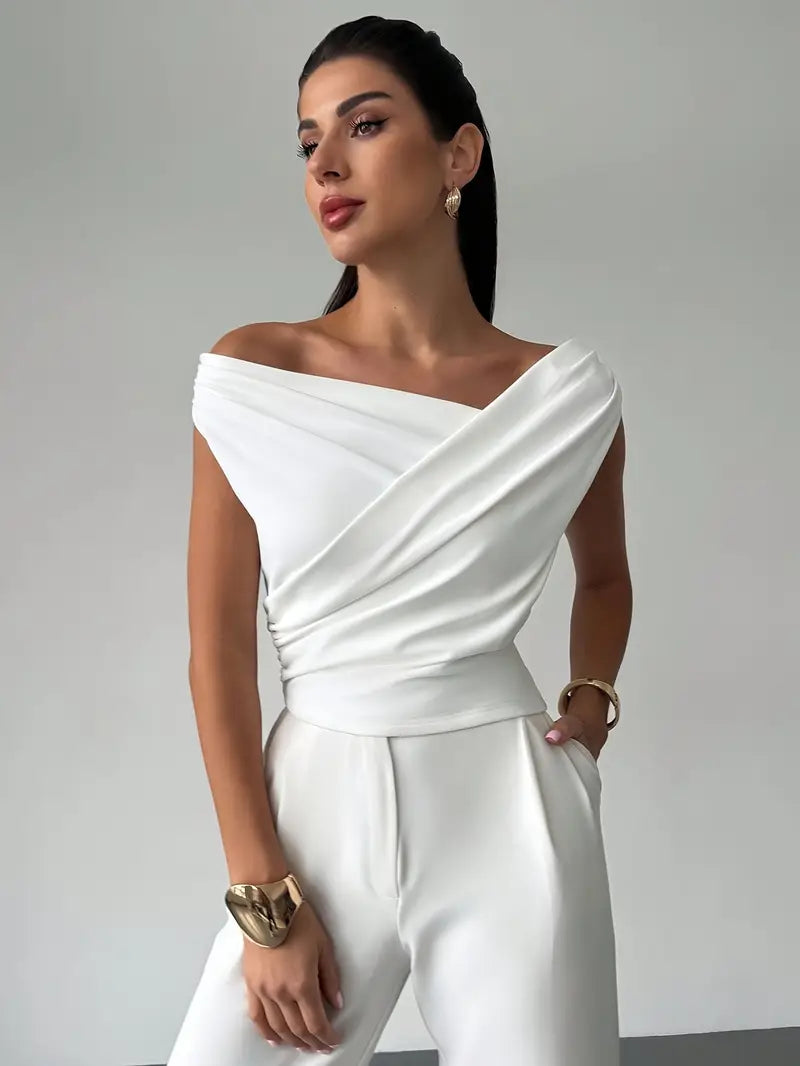 Women’s Draped Off-Shoulder Top with Asymmetrical Neckline