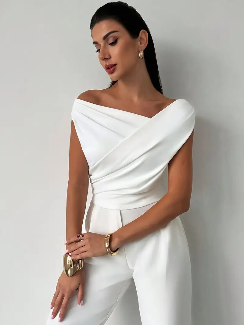 Women’s Draped Off-Shoulder Top with Asymmetrical Neckline