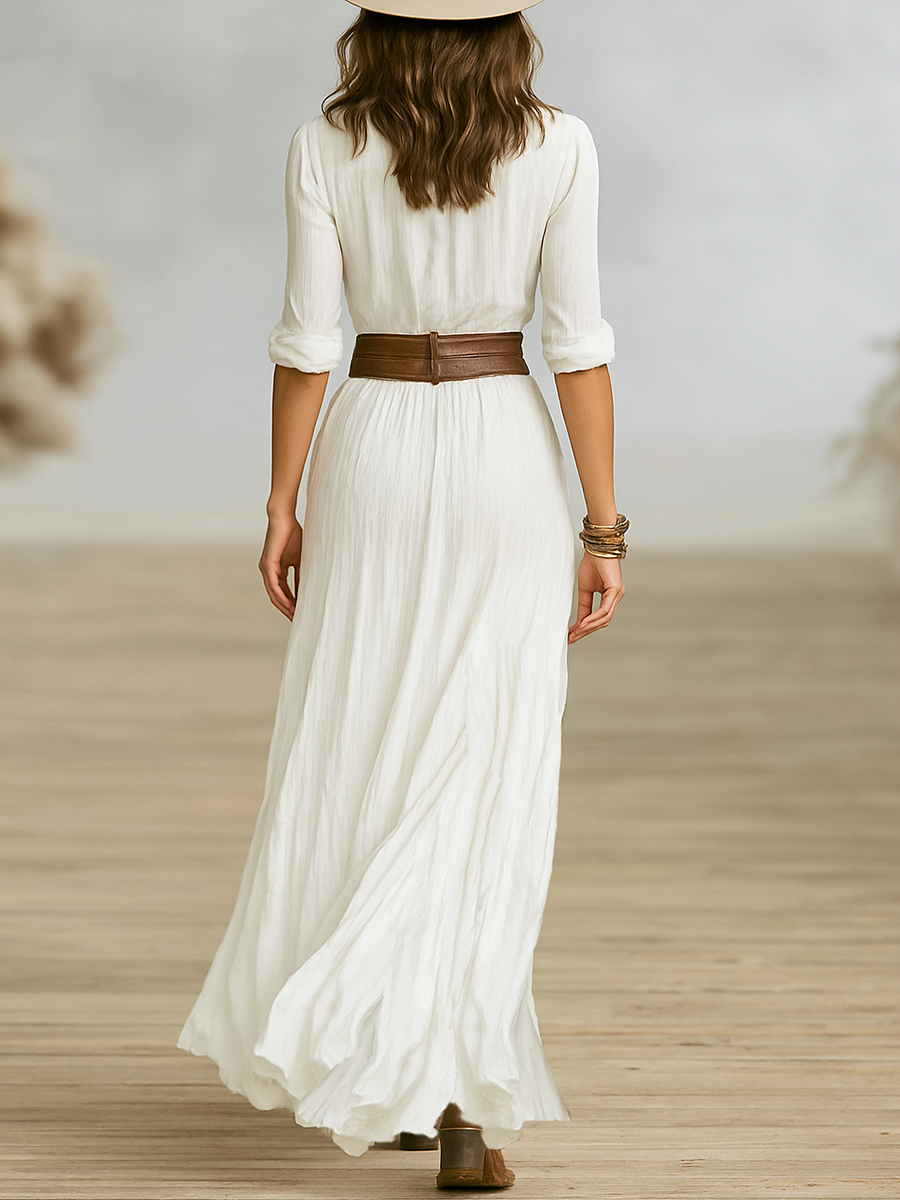 Women's Maxi Dress V-Neck Button-Front