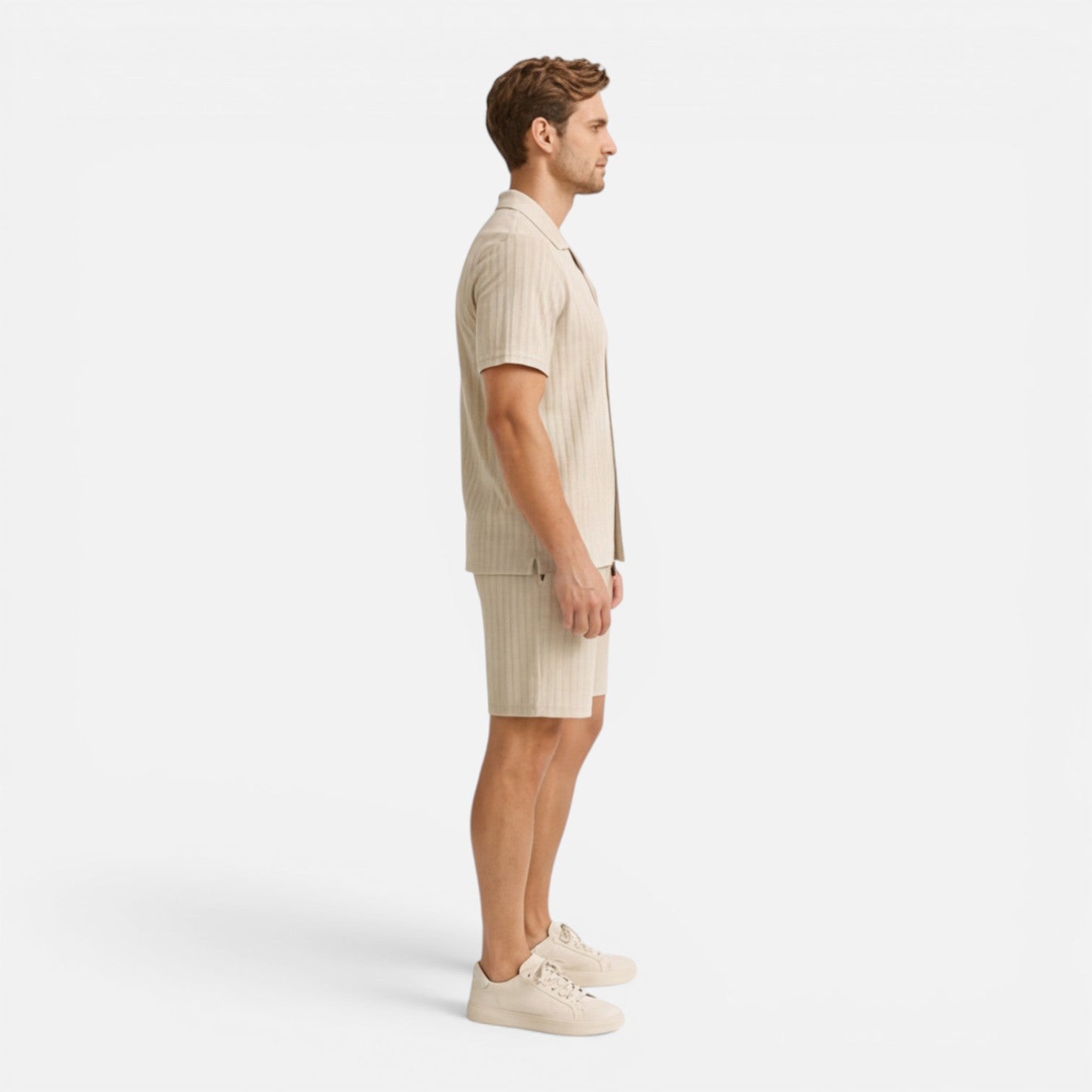 Men's Pinstripe Short Sleeve Shirt - Elastic Waist Shorts Set