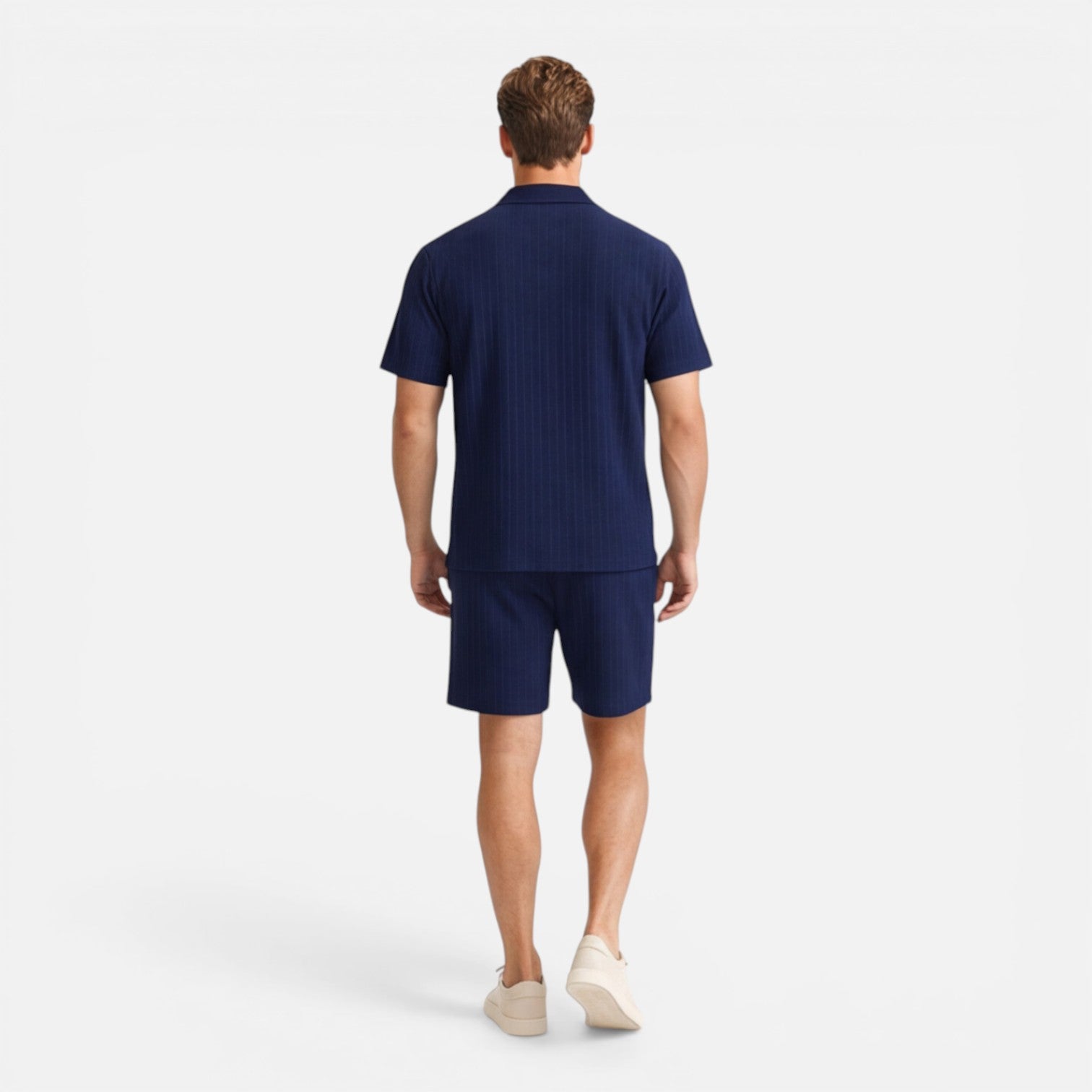 Men's Pinstripe Short Sleeve Shirt - Elastic Waist Shorts Set