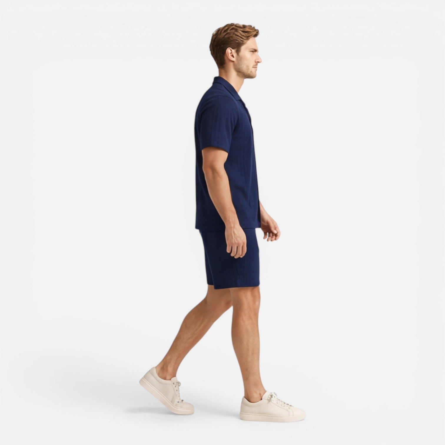 Men's Pinstripe Short Sleeve Shirt - Elastic Waist Shorts Set