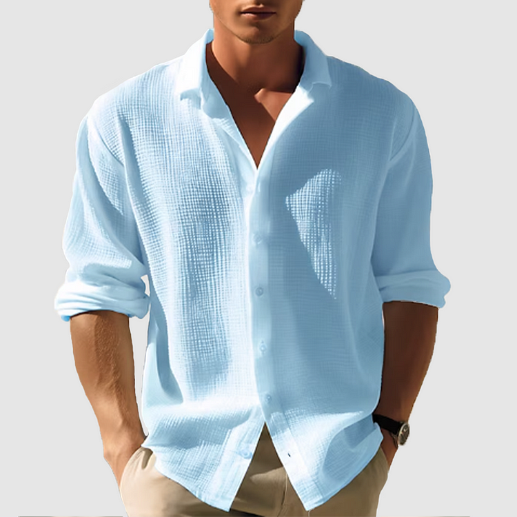 Men’s Long Sleeve Button-Down Shirt with Open Collar