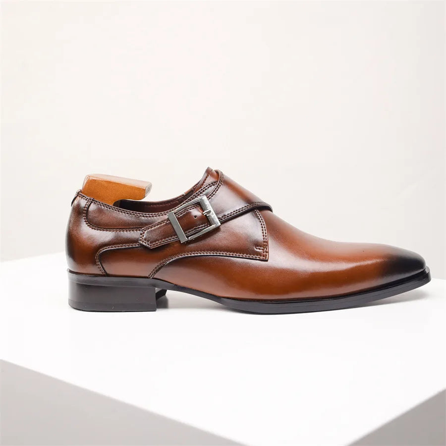 Men’s Single Monk Strap Dress Shoes with Buckle Closure and Rounded Toe
