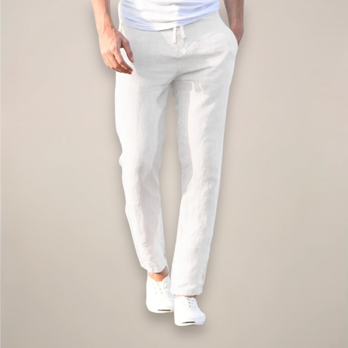 Men’s Lightweight Linen Drawstring Pants with Tapered Leg