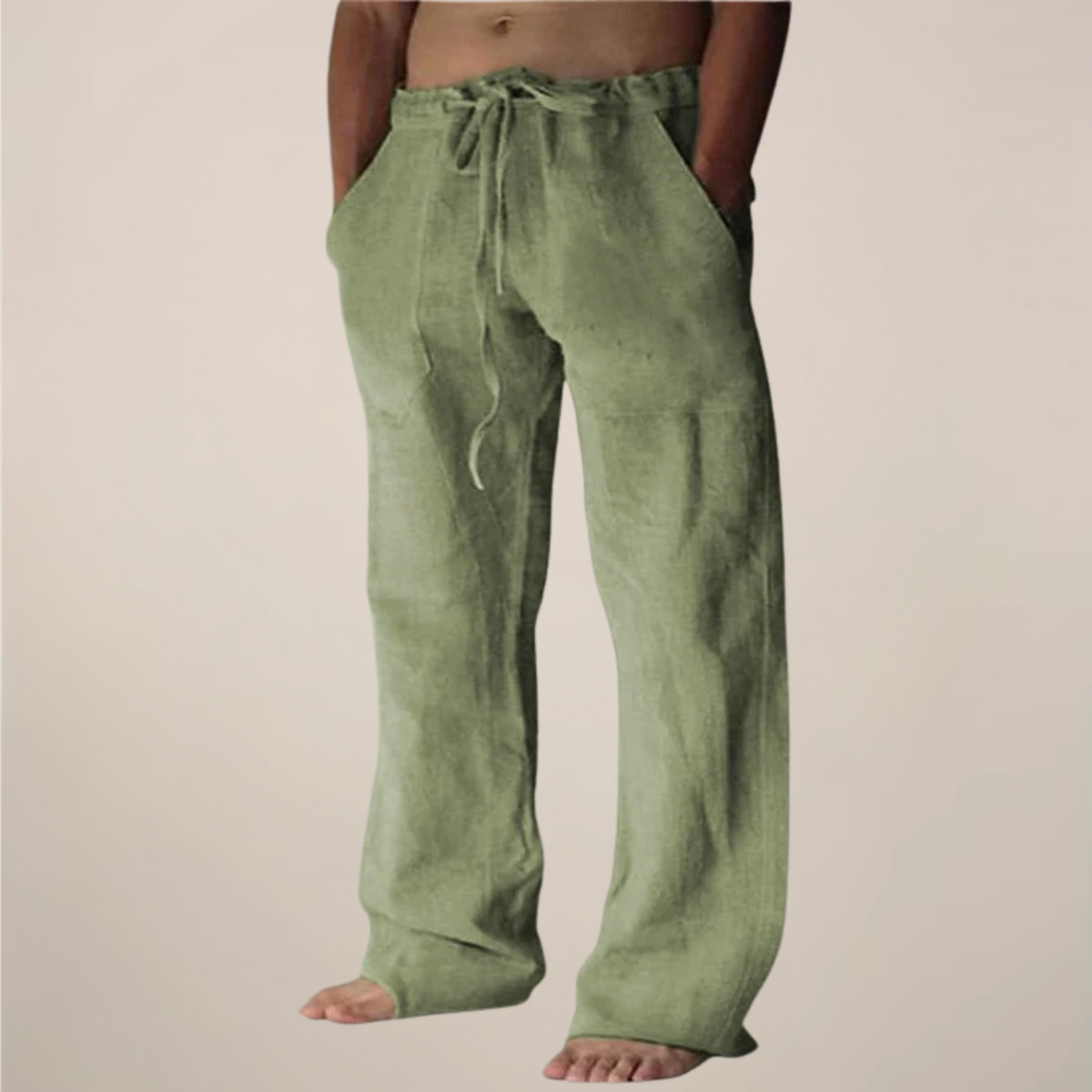 Men’s Wide-Leg Linen Pants with Elasticated Waist and Drawstring