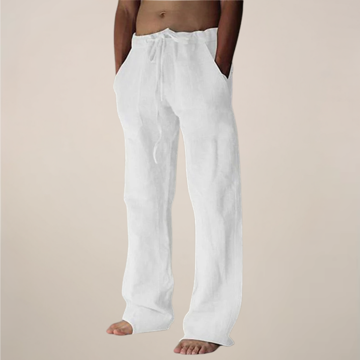 Men’s Wide-Leg Linen Pants with Elasticated Waist and Drawstring