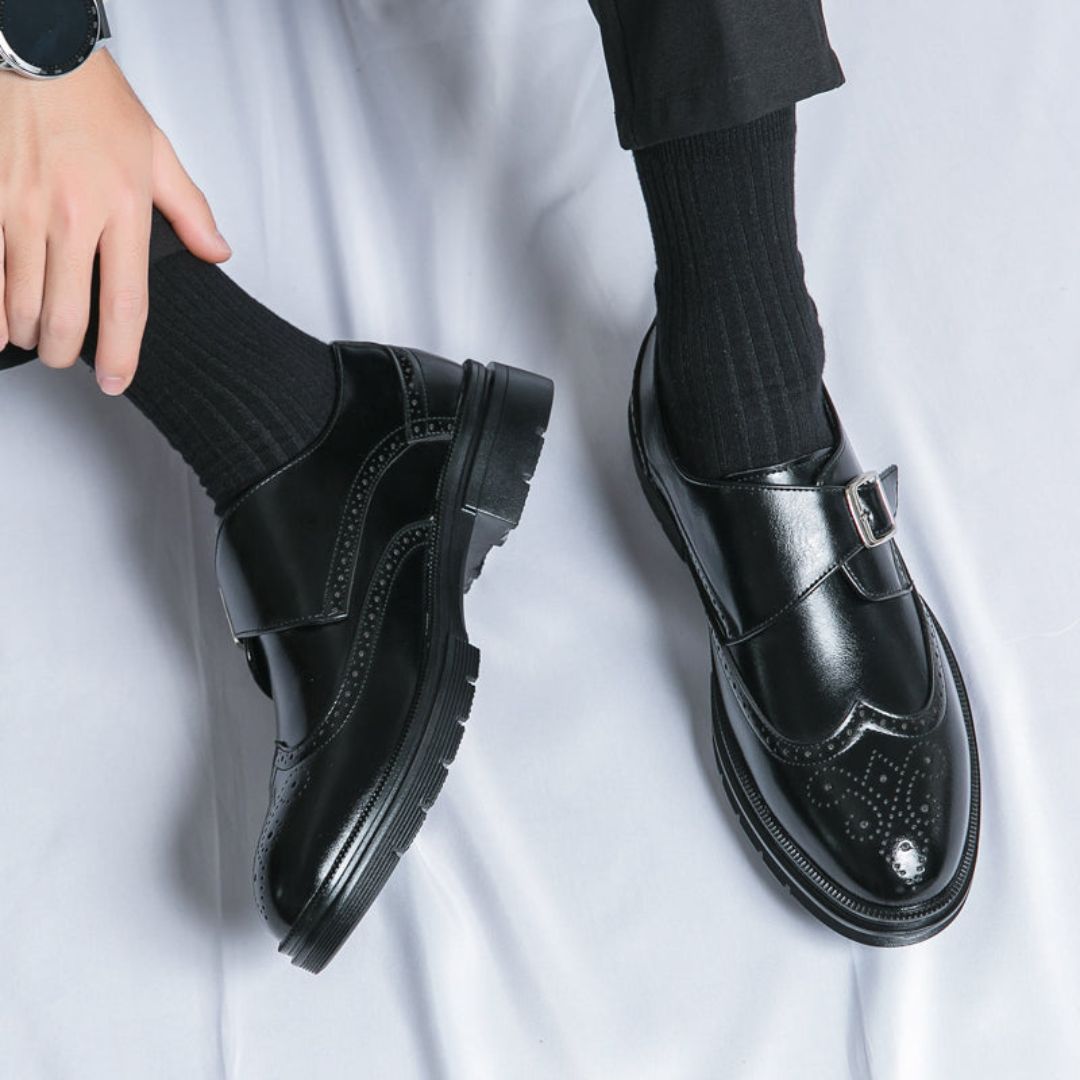 Men’s Monk Strap Wingtip Oxford Shoes with Buckle Closure