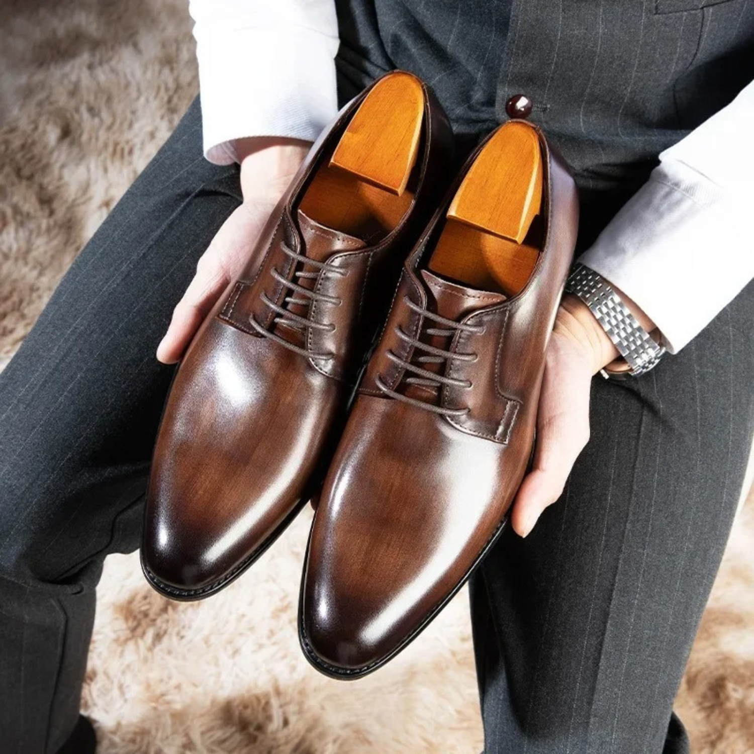 Men’s Formal Lace-Up Dress Shoes with Smooth Upper and Rounded Toe