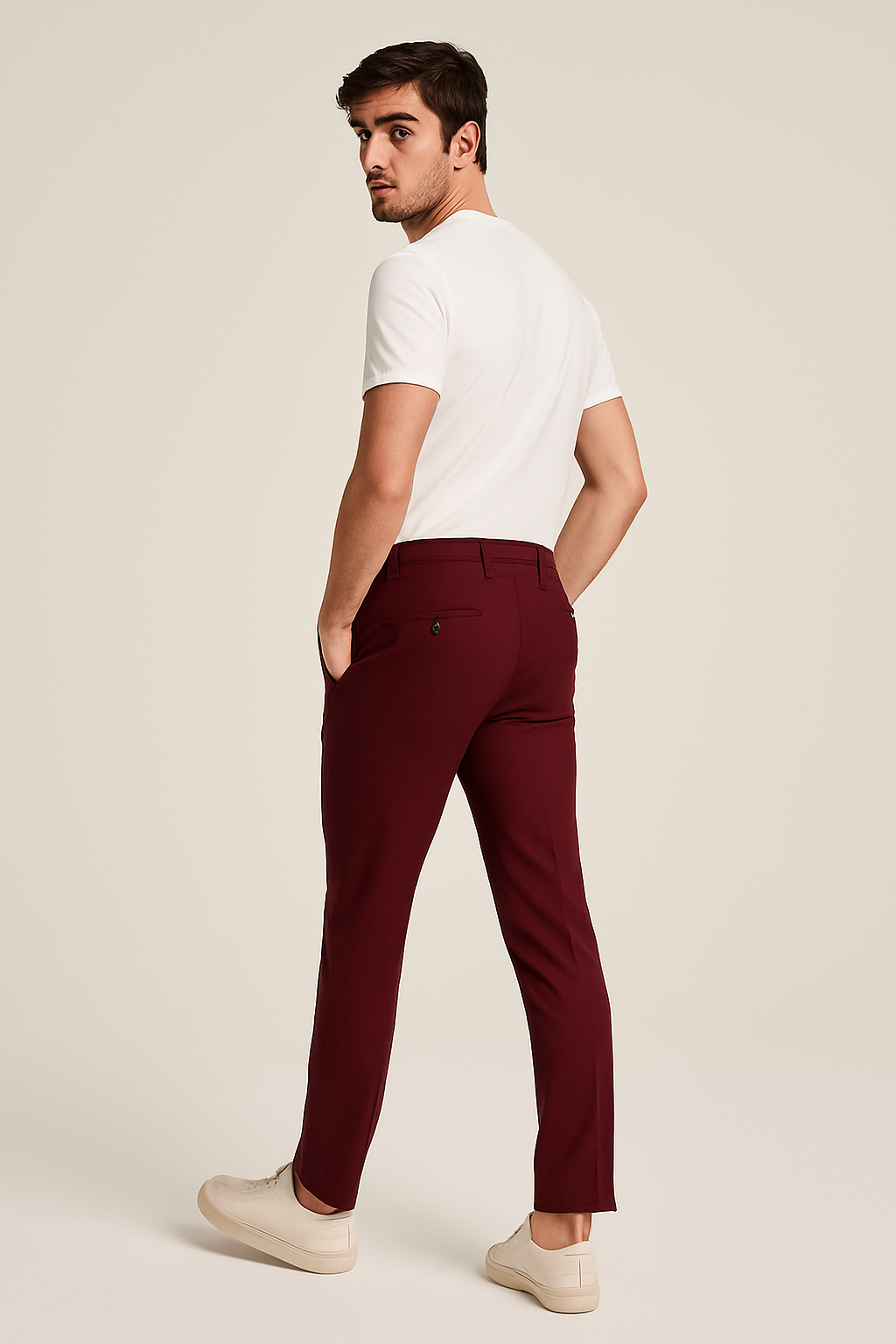 Men’s Tailored Flat-Front Pants with Tapered Leg