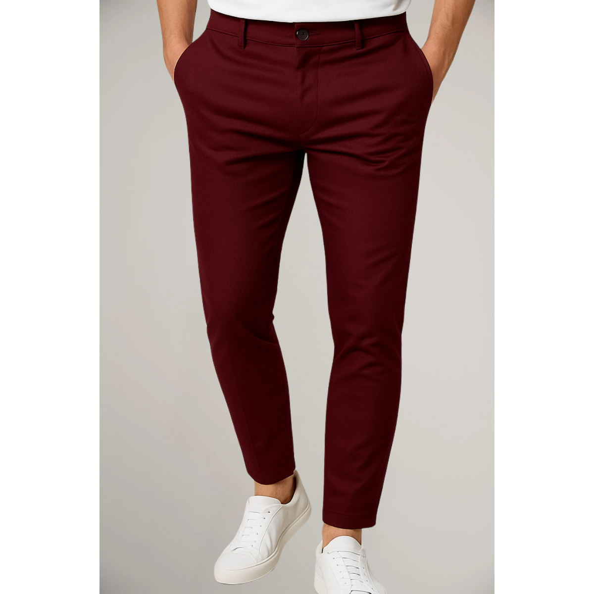 Men’s Tailored Flat-Front Pants with Tapered Leg