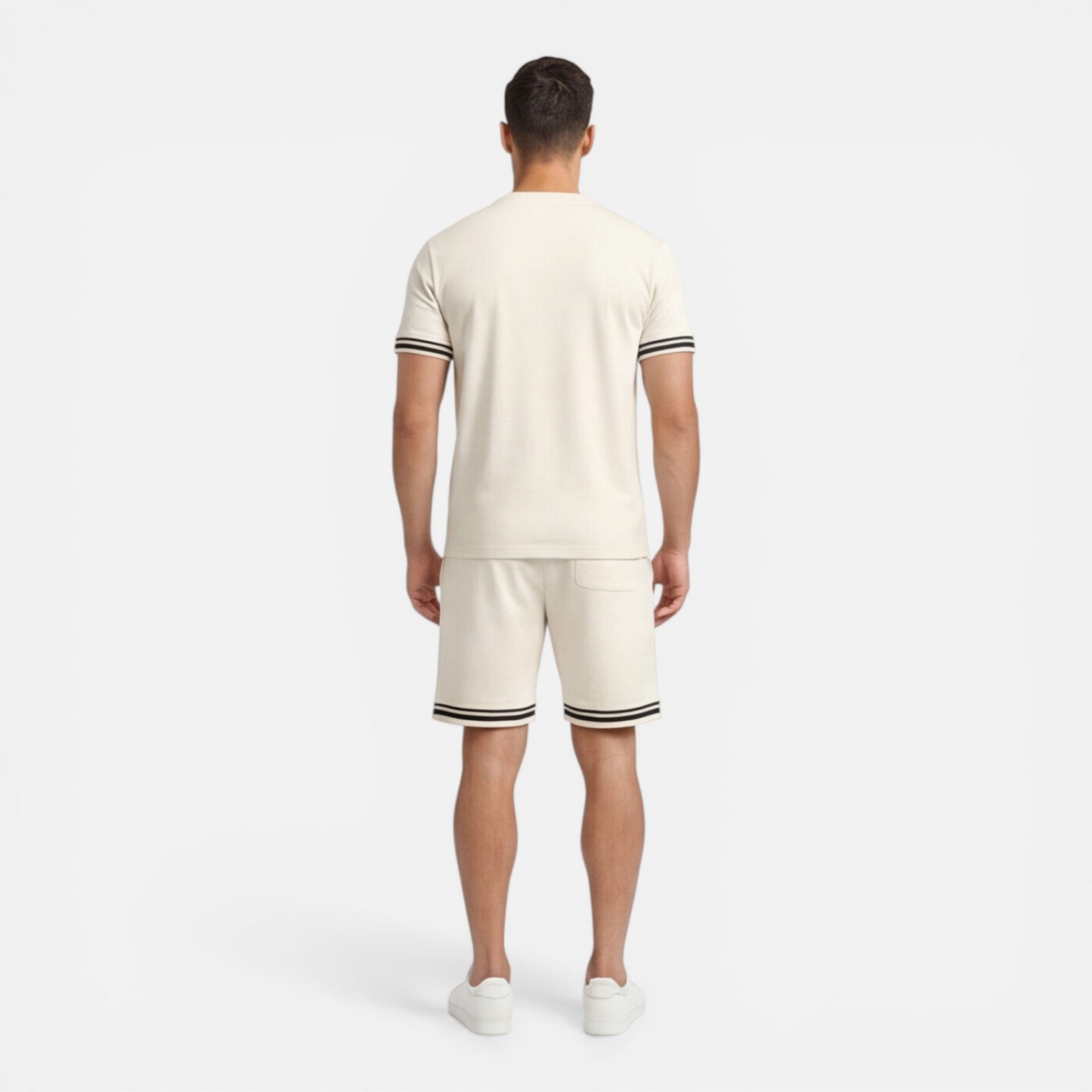 Men's Stripe Trim T-Shirt - Drawstring Shorts Two Piece Set