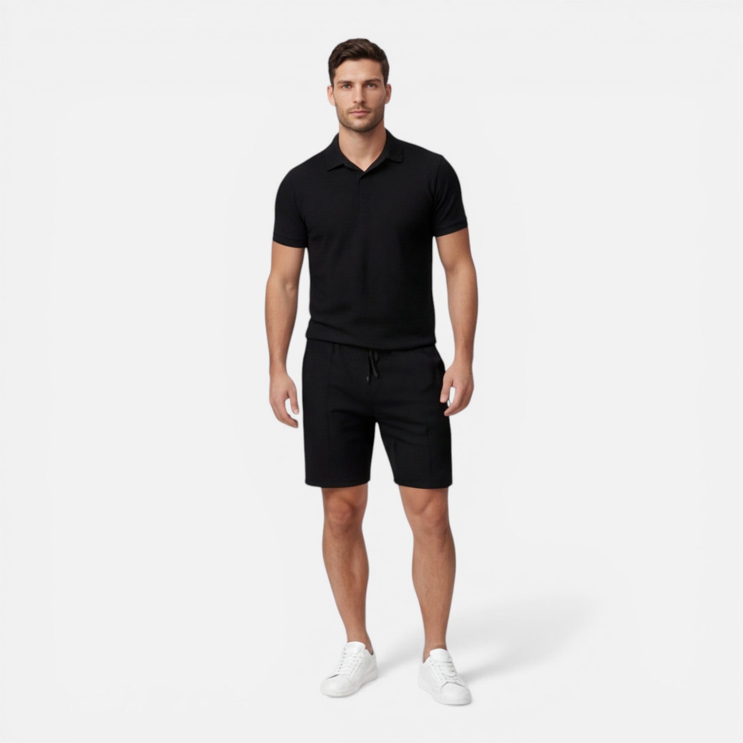 Men's Polo Shirt - Drawstring Shorts Two Piece Set