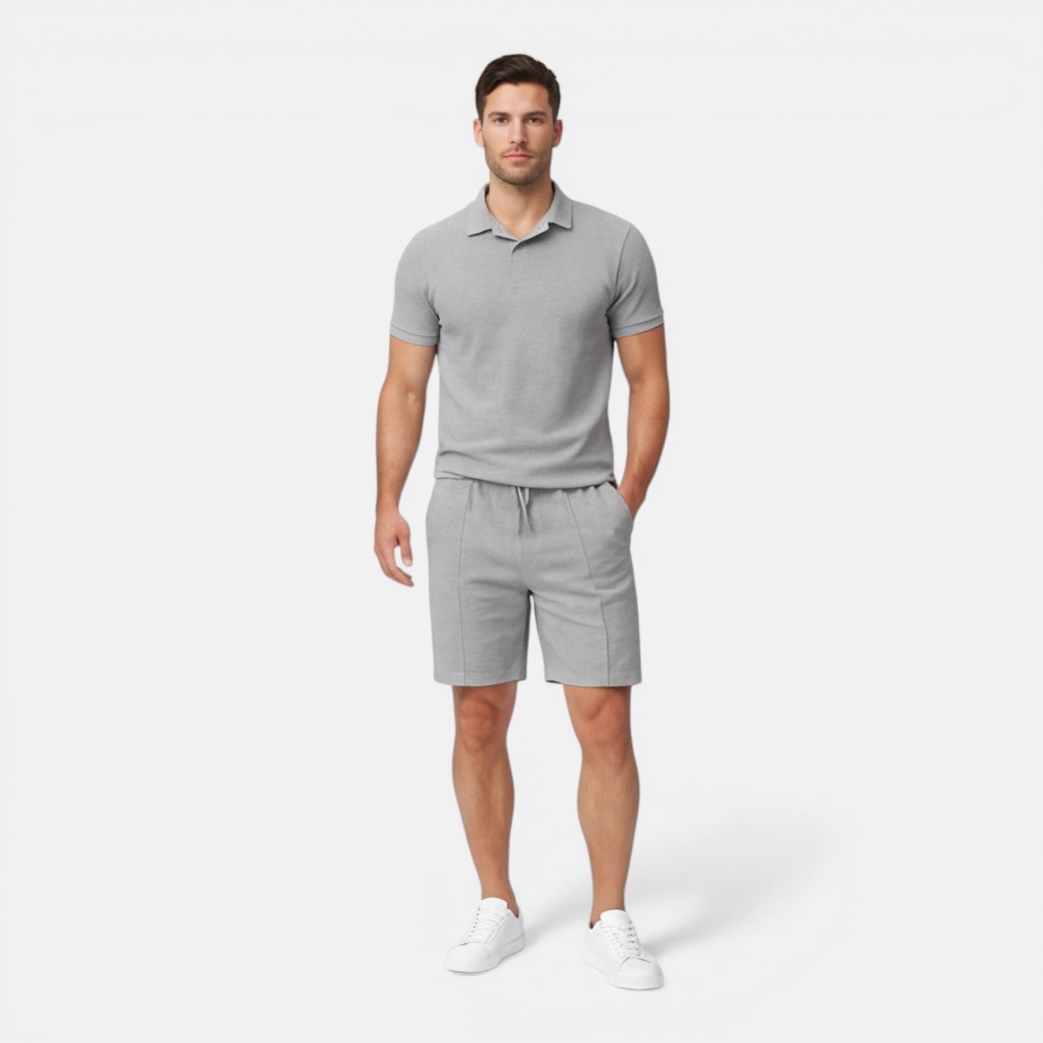 Men's Polo Shirt - Drawstring Shorts Two Piece Set