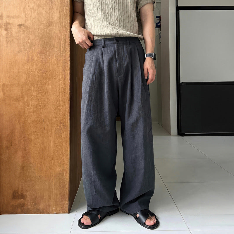 Men's Linen Wide Leg Pleated Front Pants