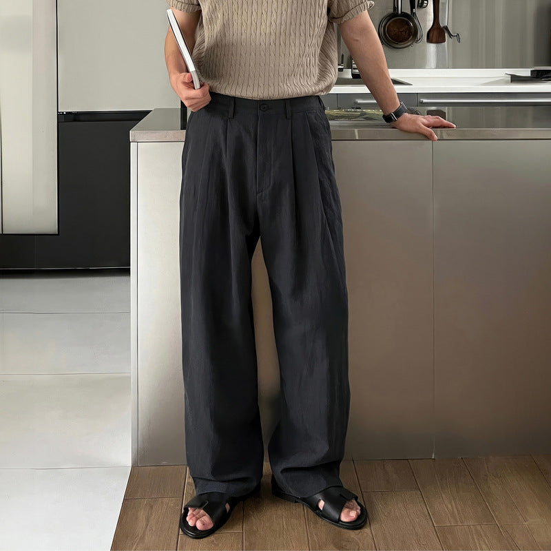 Men's Linen Wide Leg Pleated Front Pants