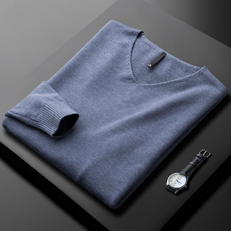 Men's V-Neck Cashmere Long Sleeve Pullover Sweater