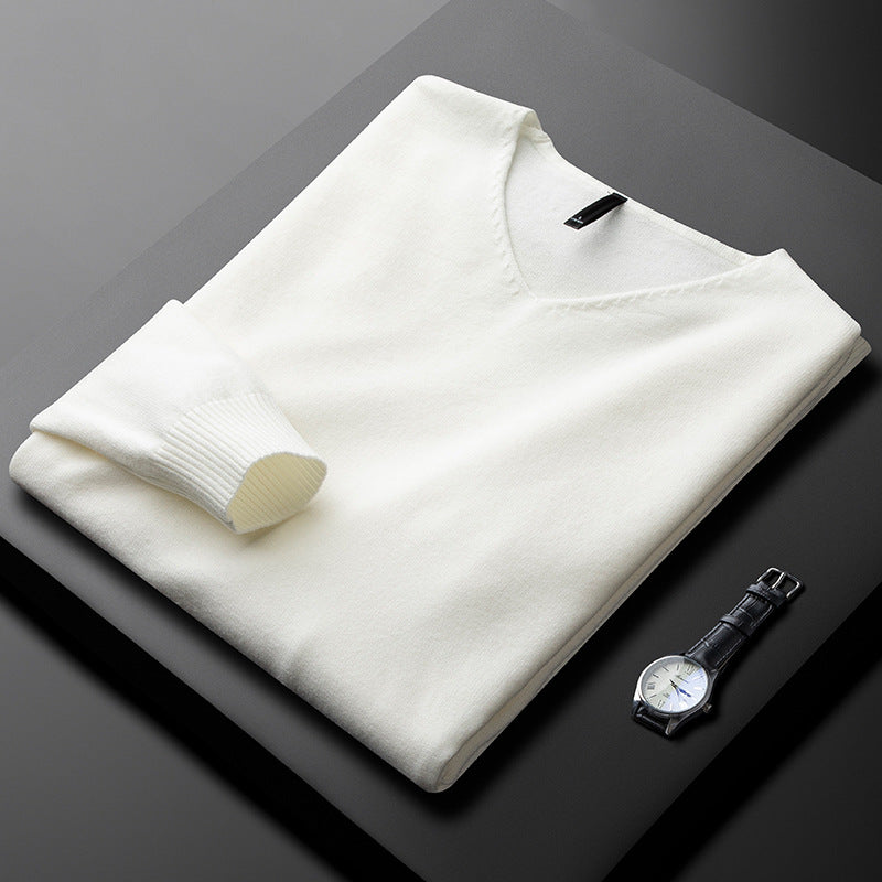 Men's V-Neck Cashmere Long Sleeve Pullover Sweater