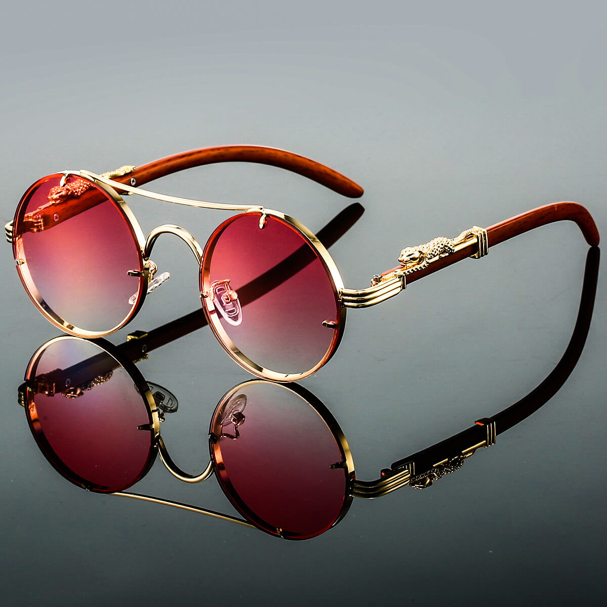Women's Sunglasses Round Rimless Gold Frame Gradient Lenses