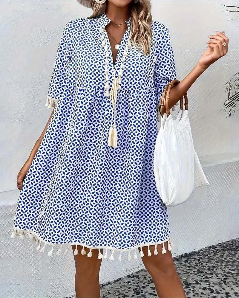 Women's Mini Dress V-Neck Geometric Print