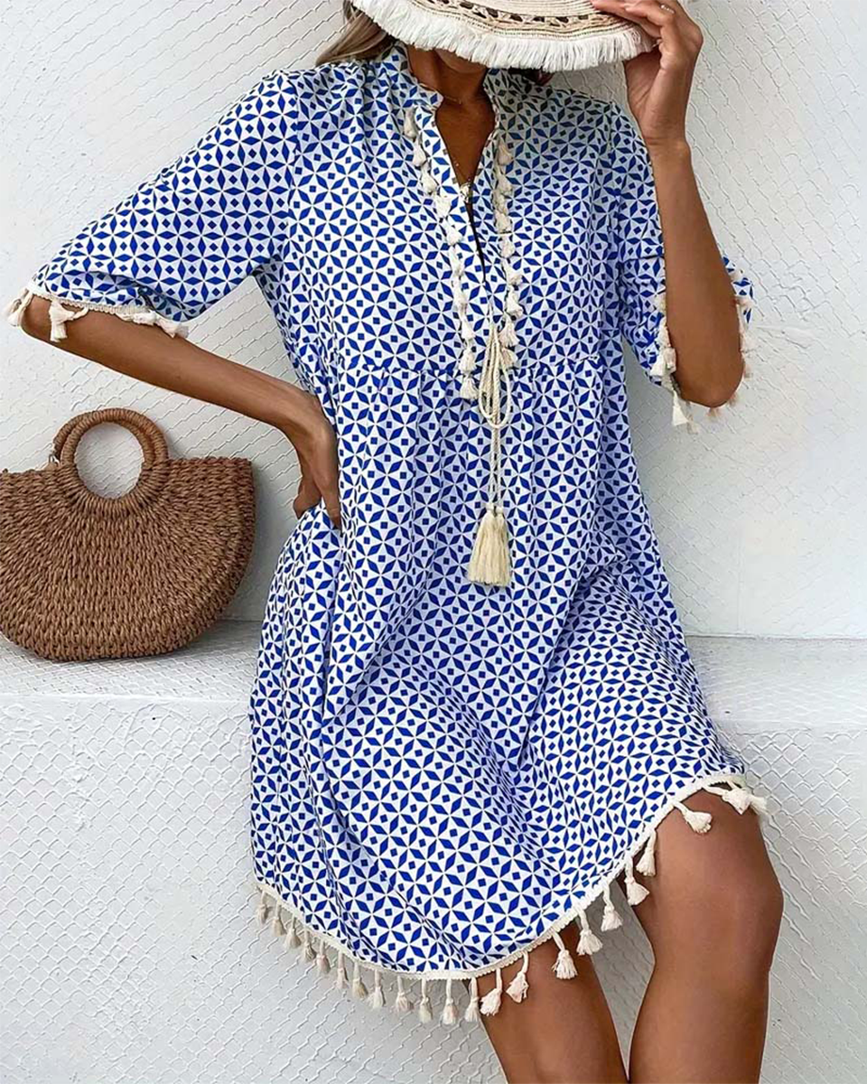 Women's Mini Dress V-Neck Geometric Print