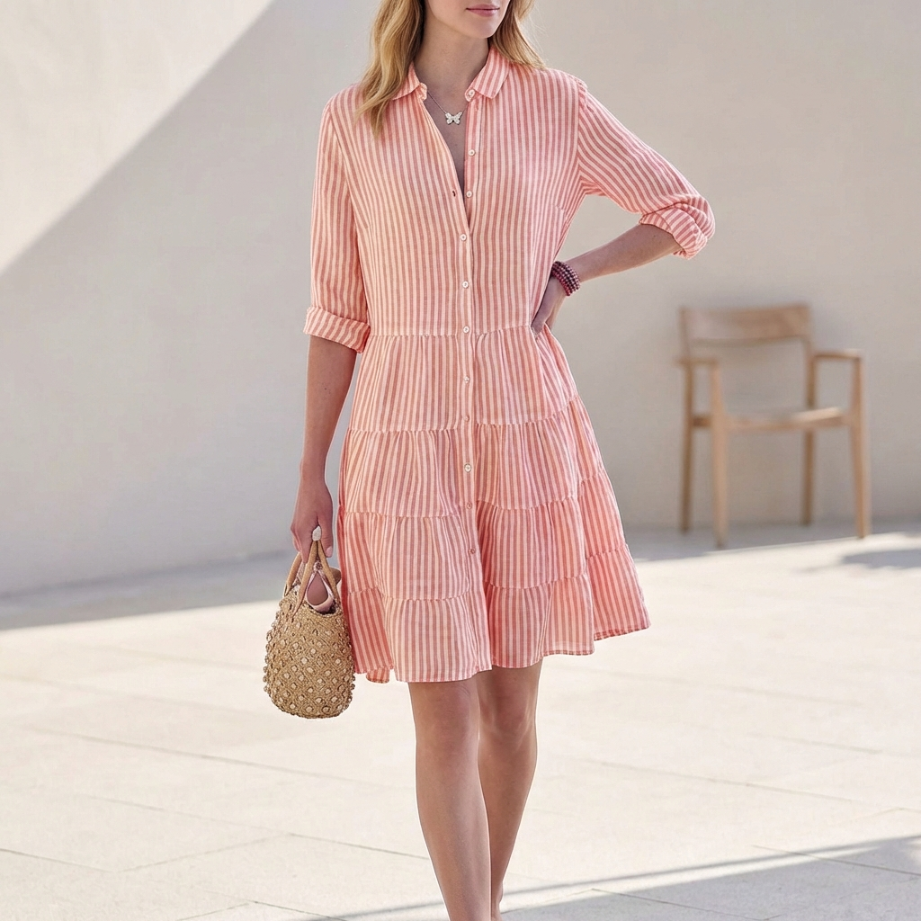 Women’s Tiered Shirt Mini Dress – Relaxed Summer Silhouette with Button-Through Design
