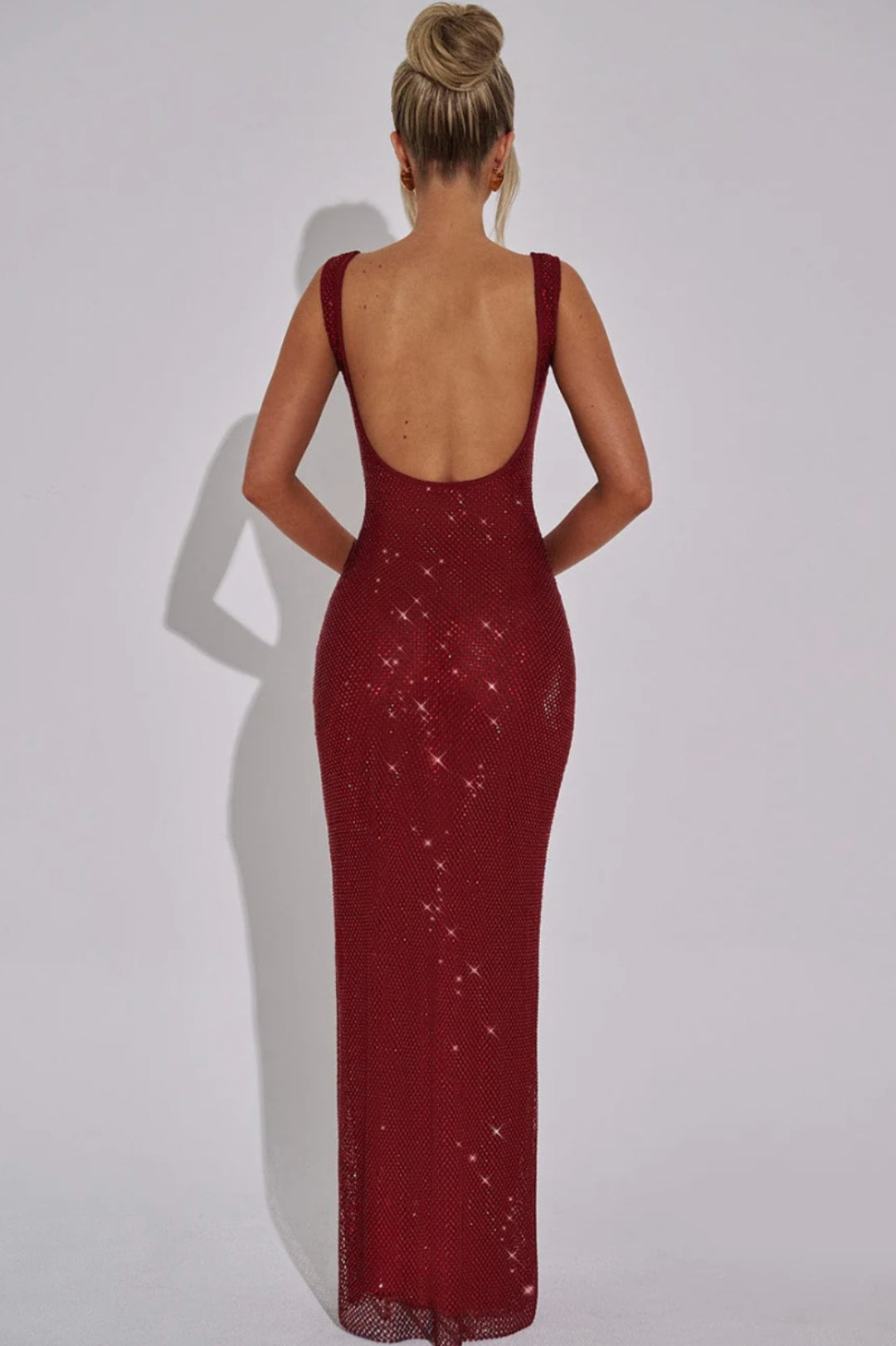 Women's Embellished Maxi Evening Dress – Square Neck Fitted Silhouette