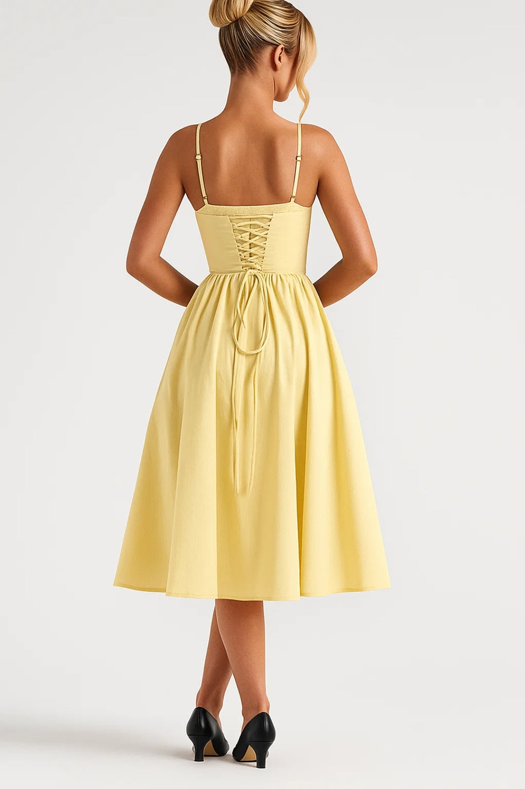 Women's Bustier Midi Dress - Sweetheart Neckline - Lace-Up Back