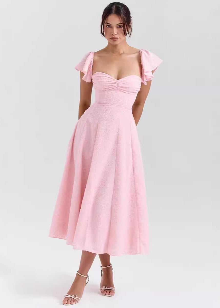 Robe midi à épaules dénudées et manches flottantes pour femmes