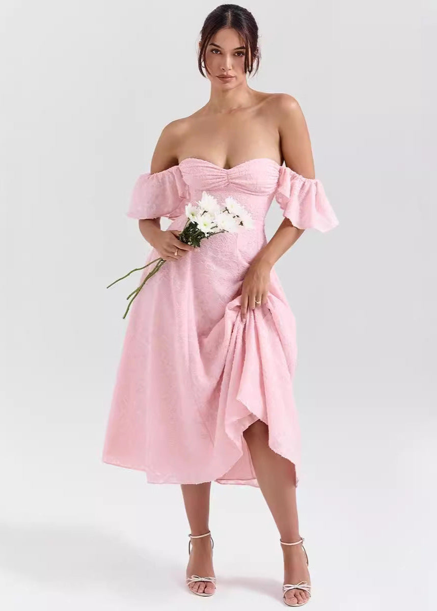 Robe midi à épaules dénudées et manches flottantes pour femmes