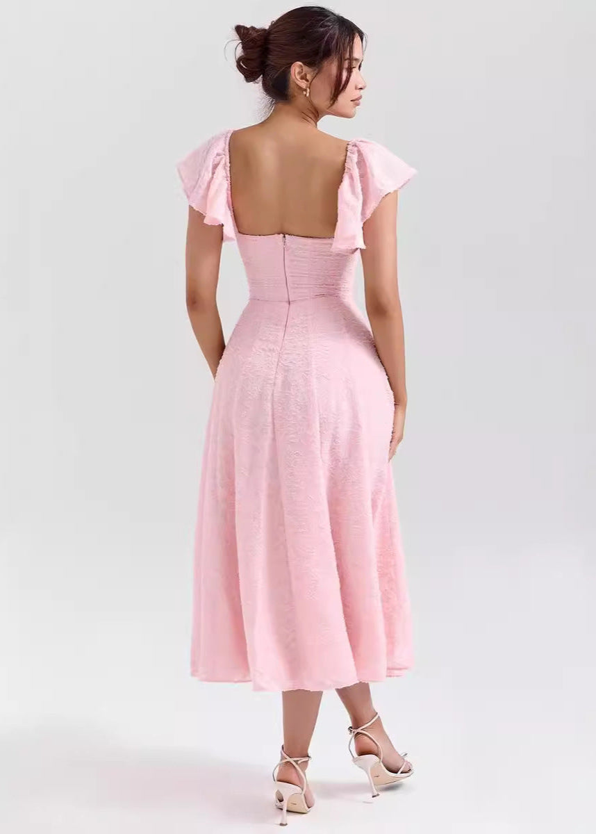 Robe midi à épaules dénudées et manches flottantes pour femmes