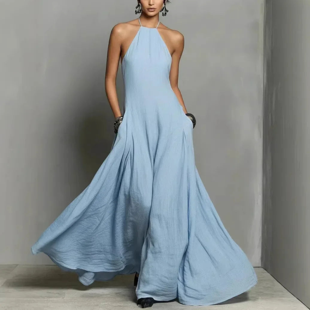 Women's Maxi Dress Halter Neck Sleeveless Tiered