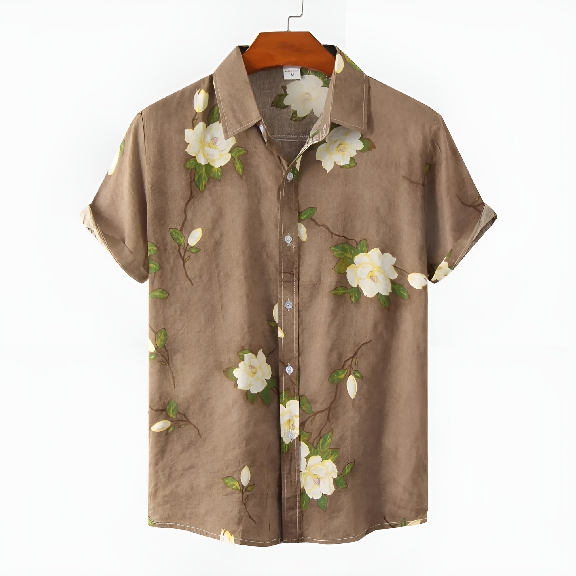 Men’s Floral 3D Print Short Sleeve Button-Up Shirt with Classic Collar