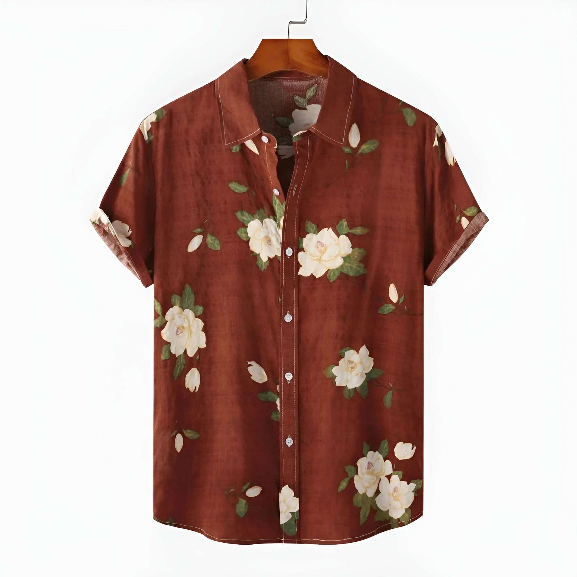 Men’s Floral 3D Print Short Sleeve Button-Up Shirt with Classic Collar