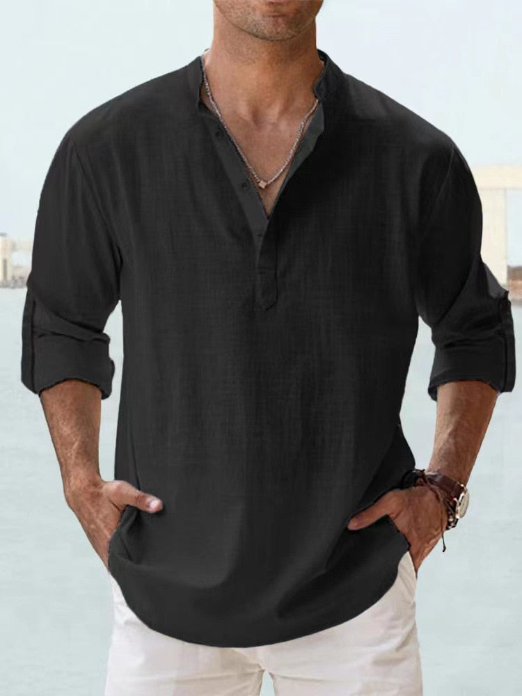 Men's Linen Shirt V-Neck