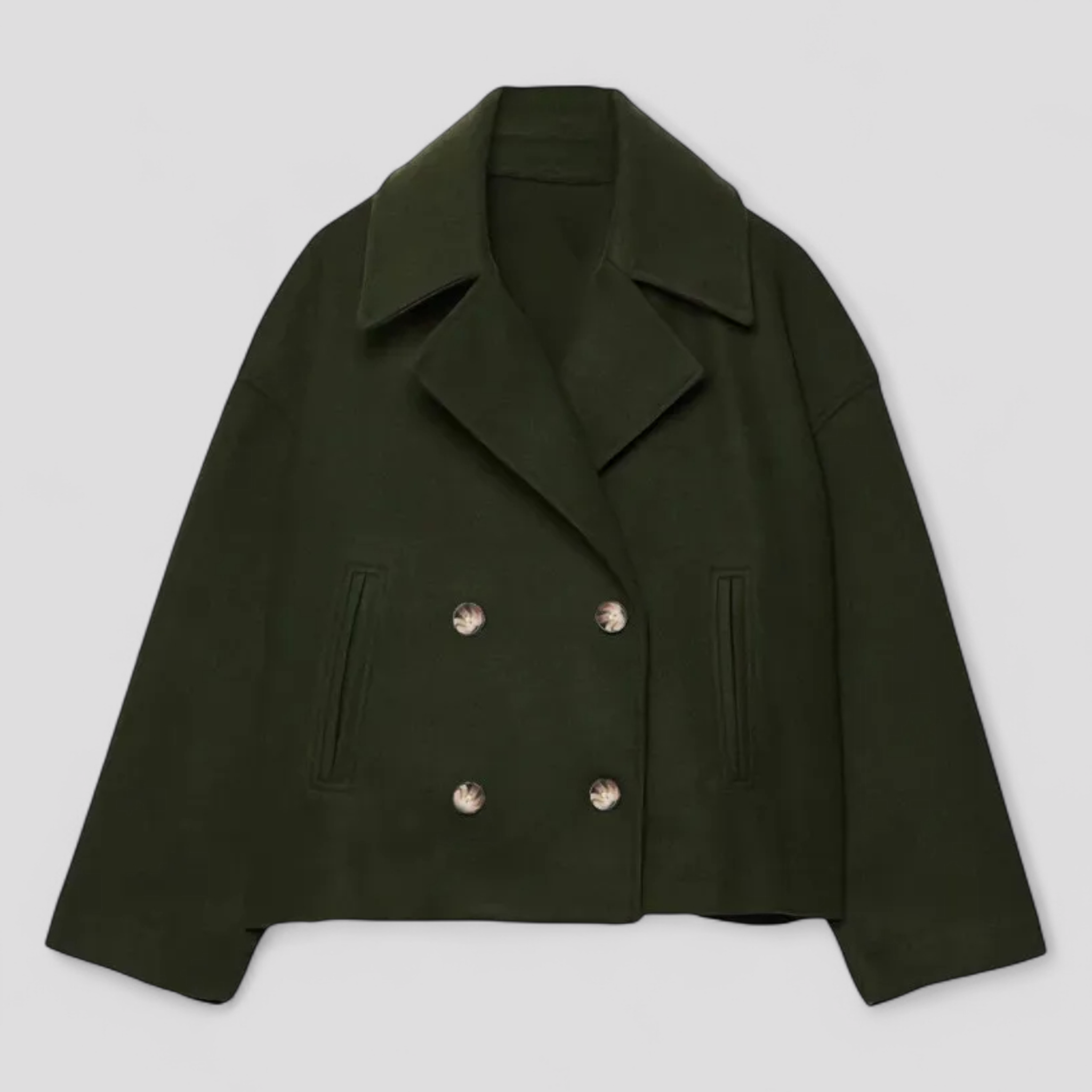 Women’s Short Double-Breasted Jacket – Tailored Wide Lapel Jacket for Everyday Elegance