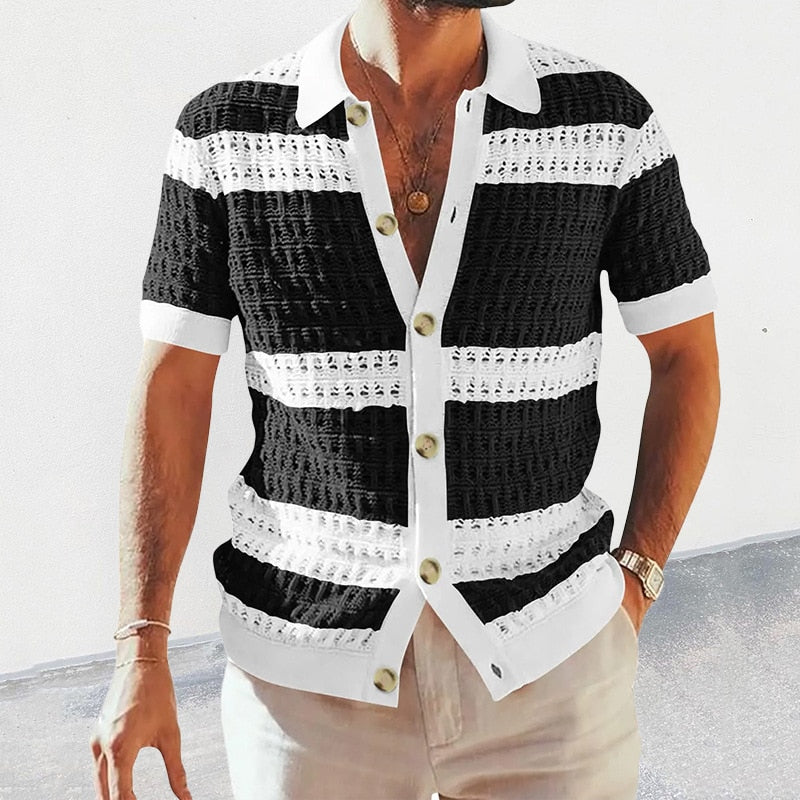 Men’s Short Sleeve Button-Front Knit-Style Shirt – Relaxed Summer Fit