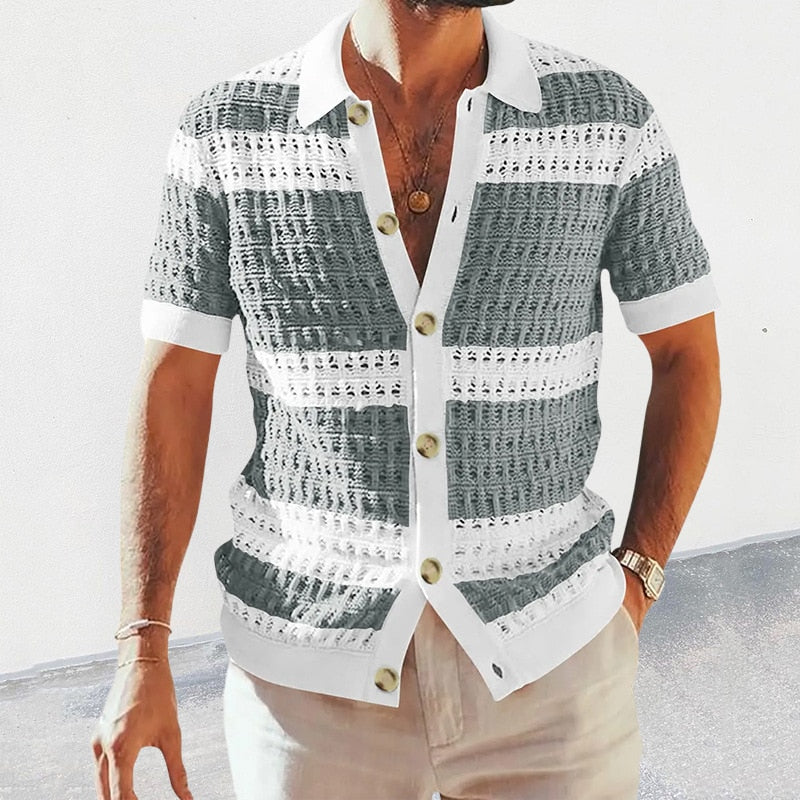 Men’s Short Sleeve Button-Front Knit-Style Shirt – Relaxed Summer Fit