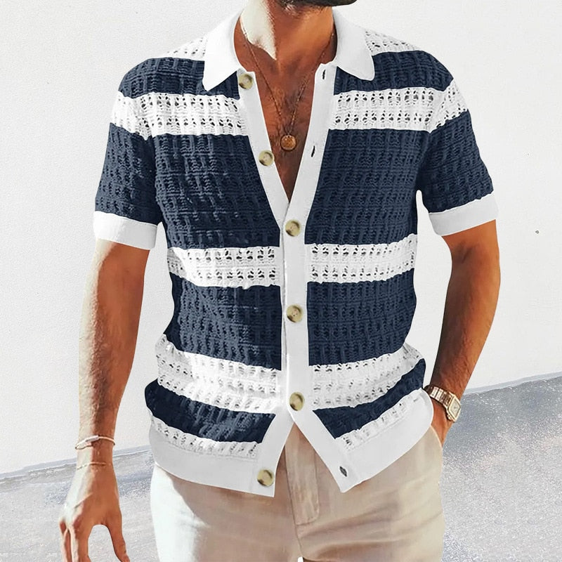Men’s Short Sleeve Button-Front Knit-Style Shirt – Relaxed Summer Fit